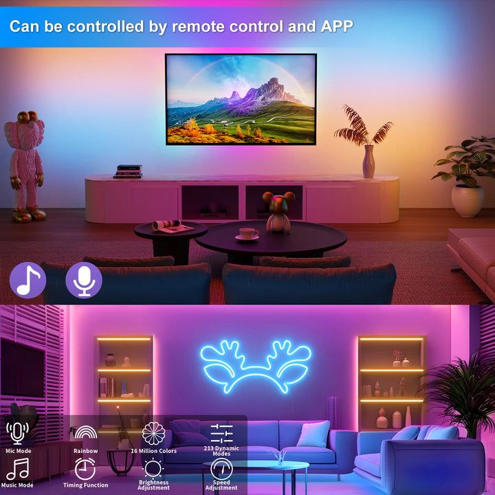 1–5M RGB Neon Strip Light – USB Powered, Waterproof, Bluetooth Remote Control | Flexible Light for Home Decor