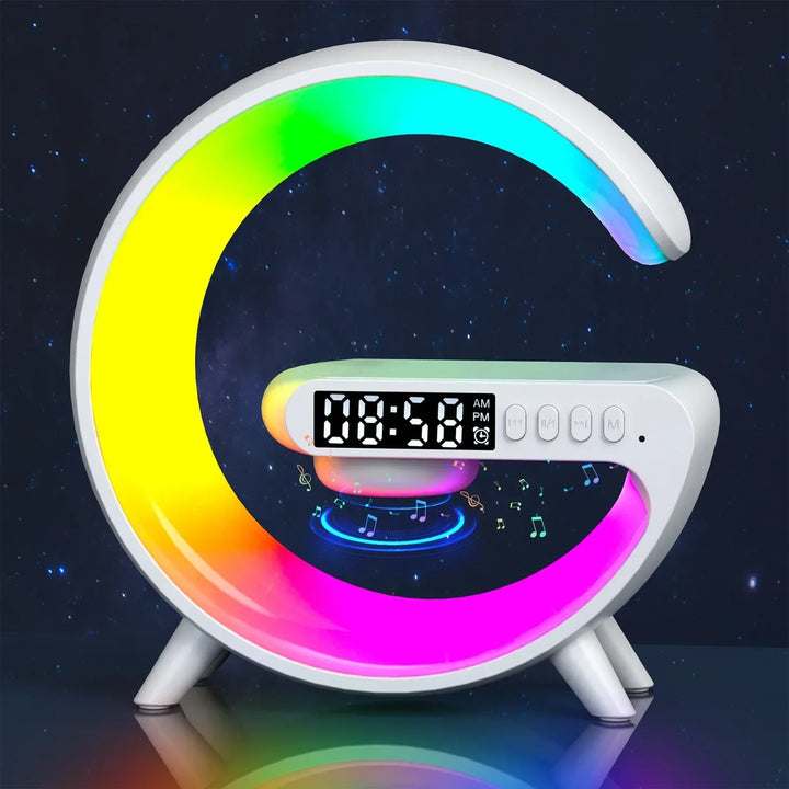 RGB Wireless Charging Station – 5-in-1 Alarm Clock, Bluetooth Speaker, Night Light & Fast Charger for iPhone, Samsung, Xiaomi