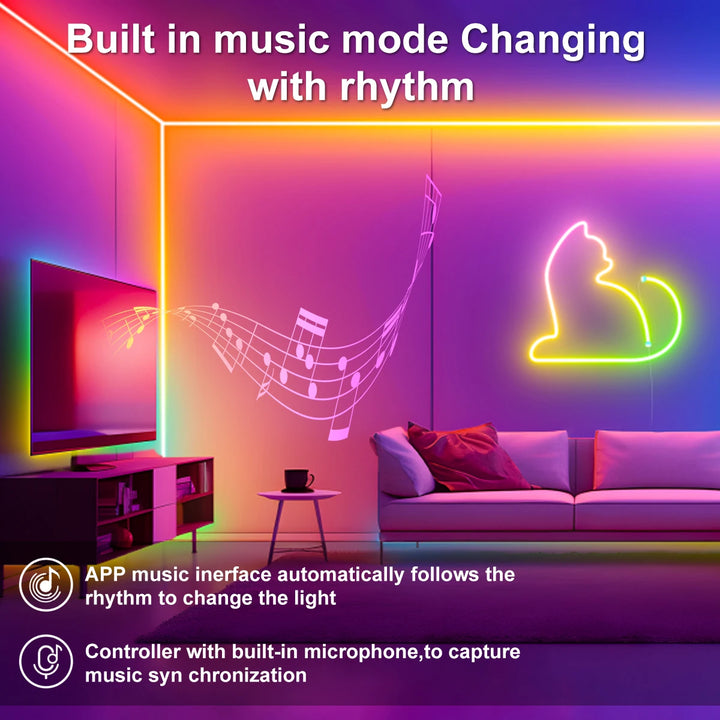 1–5M RGB Neon Strip Light – USB Powered, Waterproof, Bluetooth Remote Control | Flexible Light for Home Decor