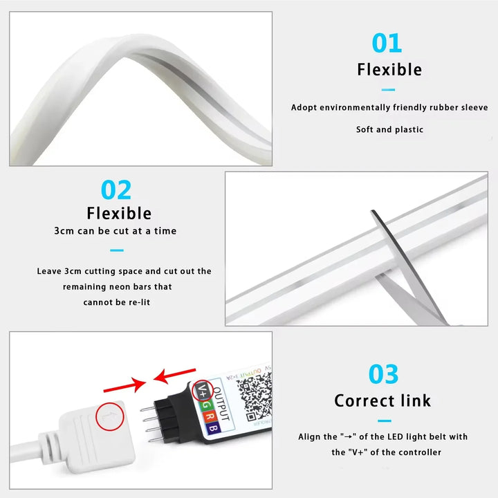 1–5M RGB Neon LED Strip – Tuya App & Remote Control | Waterproof Flexible Light for Home Decor