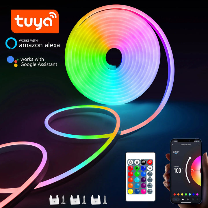1–5M RGB Neon LED Strip – Tuya App & Remote Control | Waterproof Flexible Light for Home Decor