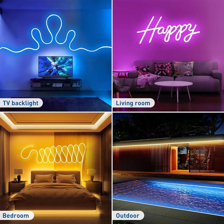 1–5M RGB Neon Strip Light – USB Powered, Waterproof, Bluetooth Remote Control | Flexible Light for Home Decor